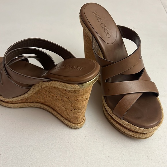 LkNew JIMMY CHOO Prisma Vachetta Cork Wedge platform Sandal in MINK TAN 38.5 38 - Picture 8 of 11